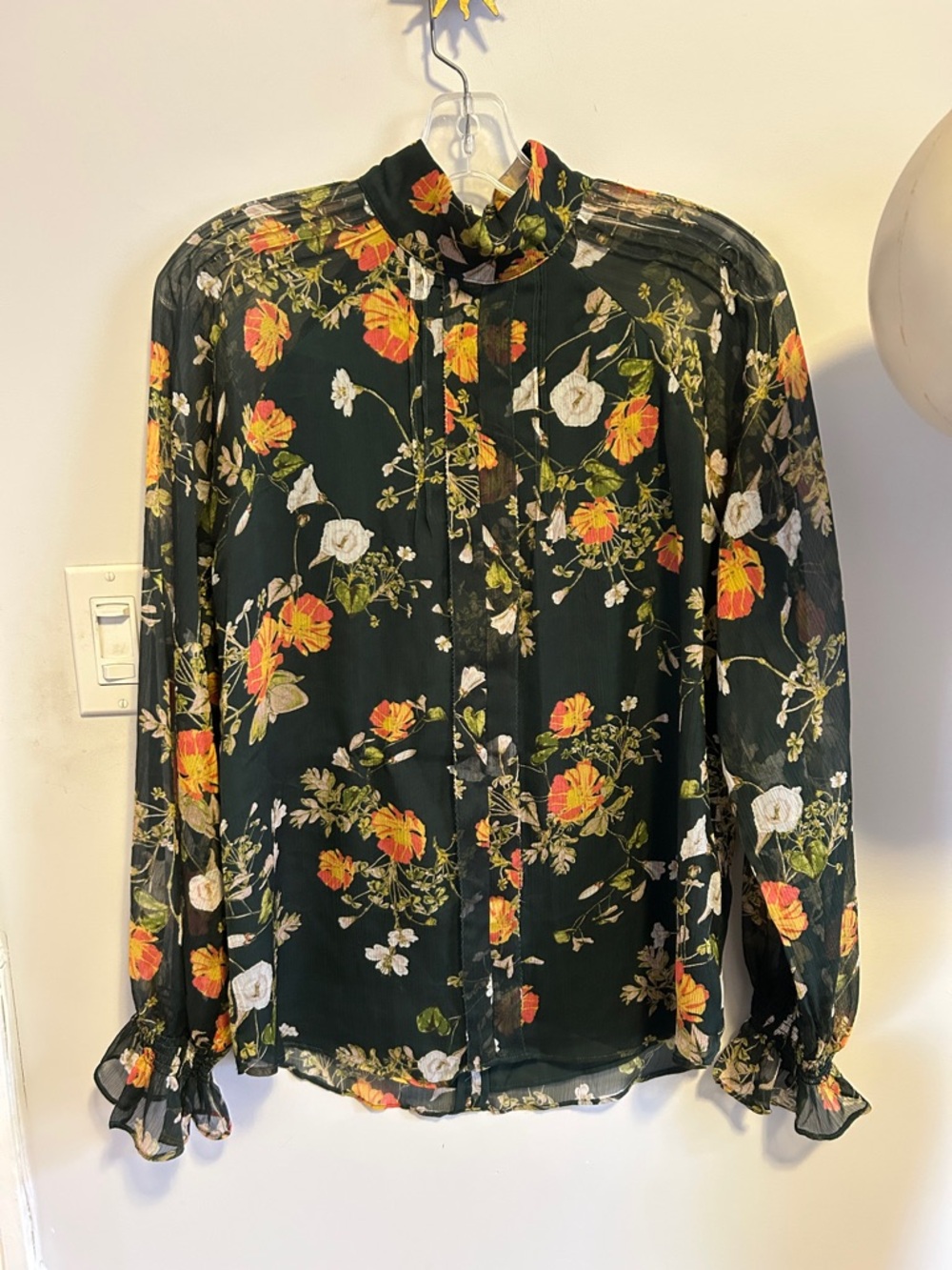 Ralph Lauren Dark Green Floral Georgette Blouse